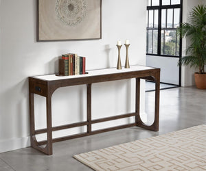 English Elm Transitional Sofa Table With Quartz Top, Usb Charging, Dark Walnut Finish - Ideal For Living Rooms B2741P404273-GIGA