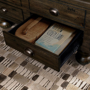 English Elm Solid Wood Rectangle Coffee Table With Antique Finish, 4 Drawers, Rivet Legs - Rustic Charm For Living Room W1202P176740-GIGA