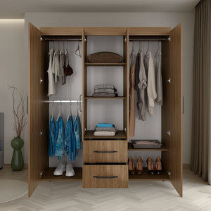 English Elm Valier Wardrobe Armoire with Shelving Drawers and Hanging Space in Walnut Finish Natural B097S00248