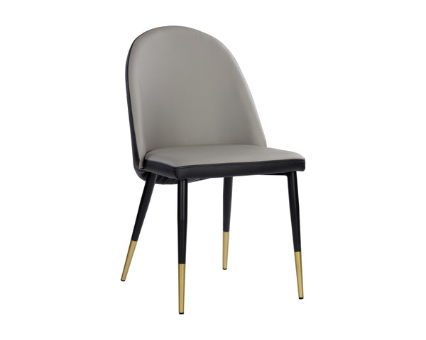 Sunpan Kline Modern Dining Chair with Smooth Curves, Faux Leather Upholstery, and Elegant Gold-Capped Legs Dillon Stratus / Dillon Black