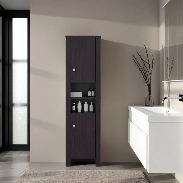 English Elm Bathroom Cabinet Tall 63.3" H Black Wengue, 2 Doors 6 Shelves, Eco-Friendly Engineered Wood Storage Elegance B097P395907