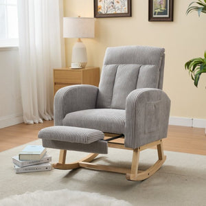 English Elm Modern Upholstered Rocking Chair With Solid Wood Legs, High Backrest, Side Pocket For Comfort & Style P1 W2725P276819-GIGA