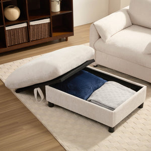 English Elm 37" Oversized Chenille Armchair with Ottoman Usb Charging Pocket Spring Living Room Beige N723P387145A