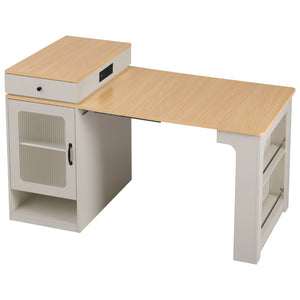 English Elm K&K Modern Extendable 59.5" Kitchen Island with Double-Sided Storage, Power Outlet & Casters White N707S000017W