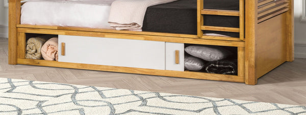 English Elm Twin Over Twin Bunk Bed In Light Oak Finish With Storage, Reversible Ladder & Versatile Design B2741S00317-GIGA