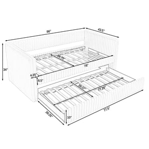 English Elm Twin Upholstered Daybed Sofa with Pull-Out Trundle, Plaid Corduroy Modern Style, Easy Assemble LIGHT GREY W487S00324