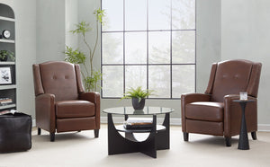 English Elm Stanley Tufted Faux Leather Manual Recliner with Black Wood Base for Living Room B202P471349