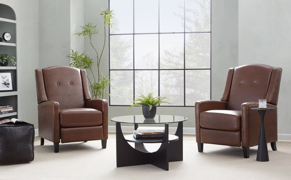 English Elm Stanley Tufted Faux Leather Manual Recliner with Black Wood Base for Living Room B202P471349