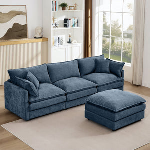 English Elm Modular L-Shaped Sectional Sofa - 102" Blue Chenille Couch With Movable Ottoman For Custom Comfort W1359S00029