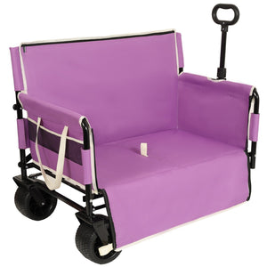 English Elm 3-in-1 Convertible Folding Wagon with Bench Seat Steel Frame 500lb Capacity Purple W2932P283543