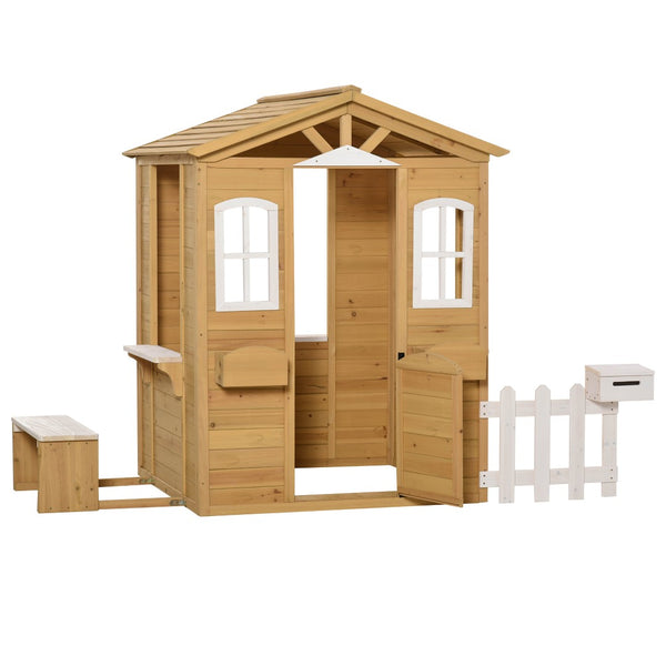 English Elm Outsunny Kids Wooden Backyard Cottage Playhouse with Mailbox Bench and Windows W2225P217338
