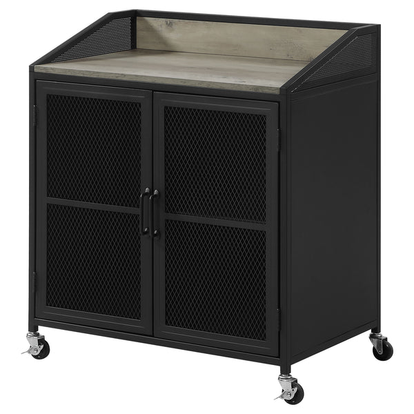 English Elm Arlette Sandy Black 2-Door Wine Cabinet with Grey Wash Top, Smooth Casters & Rustic Modern Charm B062P344941