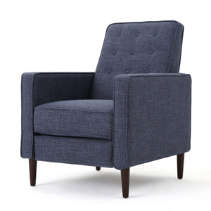 English Elm Christopher Knight Home® - Fabric Recliner Chair Mid-Century Modern Pushback Single Sofa with Tufted Cushion, Birch Legs, Cozy Comfort Dark Blue 60741.00DBL