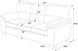 English Elm Vintage Three‑Seat Sofa with Tufted PU Leather, Rolled Arms & Sturdy Wooden Legs for Cozy Living Rooms Cream B343S00006