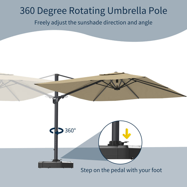 English Elm 11FT Square Cantilever Patio Umbrella with LED Light, UPF50+ 280g Solution-Dyed Fabric, Rust-Resistent Frame Beige 108.27 L x 16.54 W x 6.69 H T3609P352400