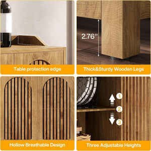 English Elm Sleek Farmhouse Buffet with Louvered Shutter Doors Brown Wood Grain Storage Cabinet T3971P463776