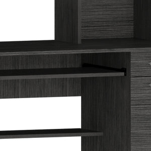 English Elm Weston Oak Writing Computer Desk with Hutch, Single Drawer & Cabinet, Six Shelves for Organized Workspaces B128S00171