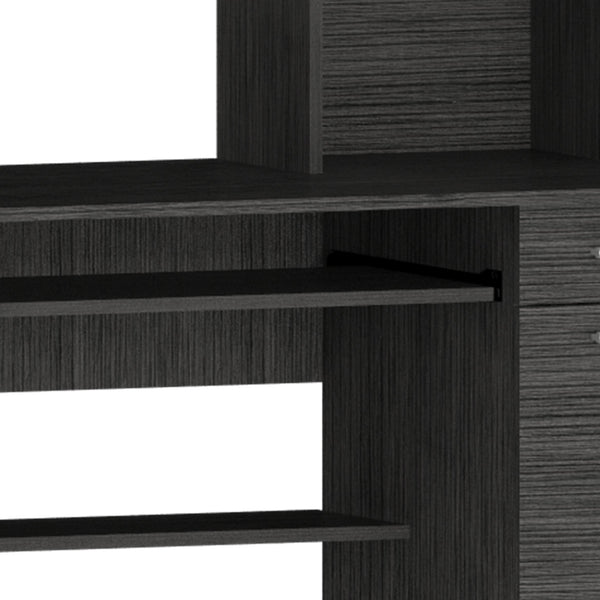 English Elm Weston Oak Writing Computer Desk with Hutch, Single Drawer & Cabinet, Six Shelves for Organized Workspaces B128S00171