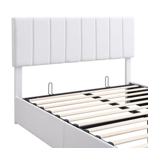English Elm Queen Linen Upholstered Platform Bed with Hydraulic Lift Storage and Padded Headboard N708P201552K