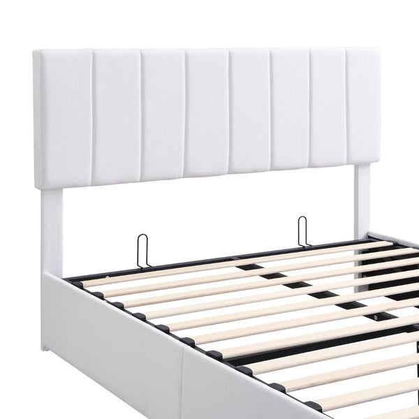 English Elm Queen Linen Upholstered Platform Bed with Hydraulic Lift Storage and Padded Headboard N708P201552K