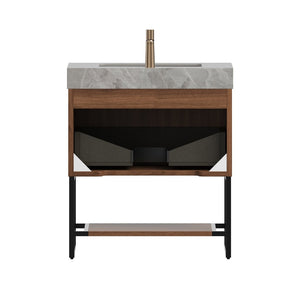 English Elm Yolan 30 Inch Freestanding Bathroom Vanity Plywood Cabinet Sintered Stone Top Oak Finish Black,Dark Walnut,Light Gray,White W2615S00372