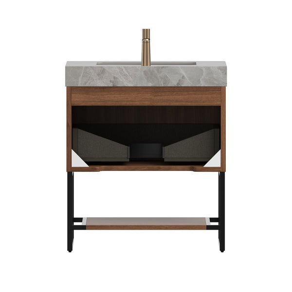 English Elm Yolan 30 Inch Freestanding Bathroom Vanity Plywood Cabinet Sintered Stone Top Oak Finish Black,Dark Walnut,Light Gray,White W2615S00372