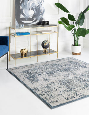 Unique Loom Aberdeen Stanhope Machine Made Border Rug Blue, Gray/Ivory 5' 3" x 5' 3"