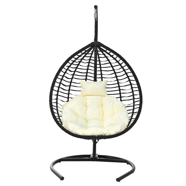 English Elm U_style Wicker Egg Swing Chair with Iron Stand Foldable Hanging Seat for Porch Balcony N711P389502A