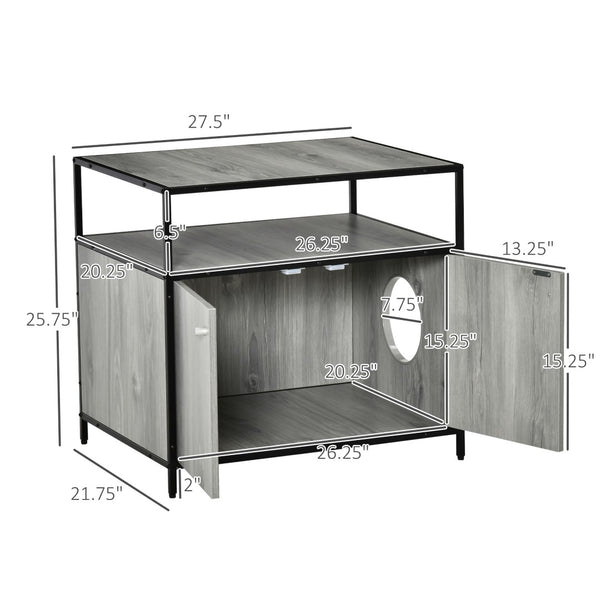 English Elm Pawhut Stylish Wooden Cat Litter Box Enclosure, Multi-Functional End Table With Storage & Privacy W2225P217306-GIGA