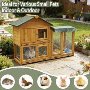 English Elm Premium Fir Wood Two Story Rabbit Hutch Weatherproof Outdoor Habitat with Run W1431P498215