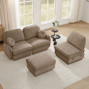 English Elm 105" Chenille Sectional Sofa with Movable Ottoman Deep Seat Quilted Cushions Living Room Light Coffee W714S01760