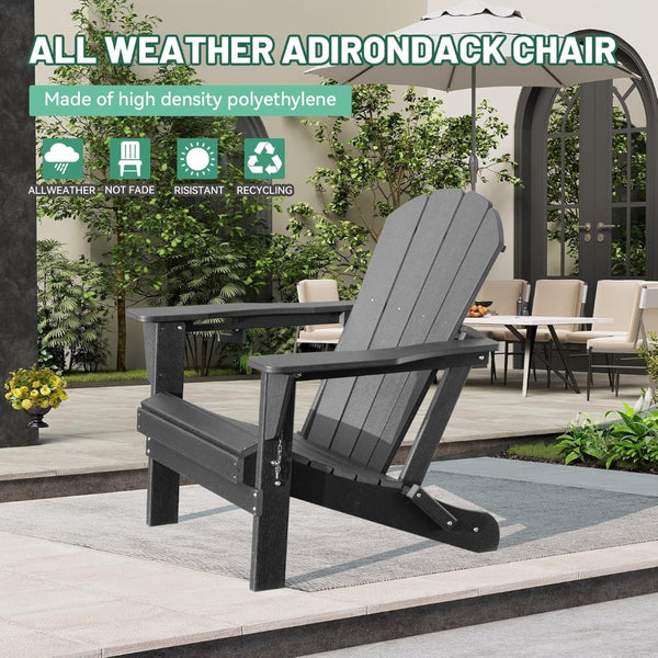 English Elm Adirondack Hdpe Folding Chair Set Outdoor Patio Fire Pit Seating with Cup Holder Gray W1859P453283