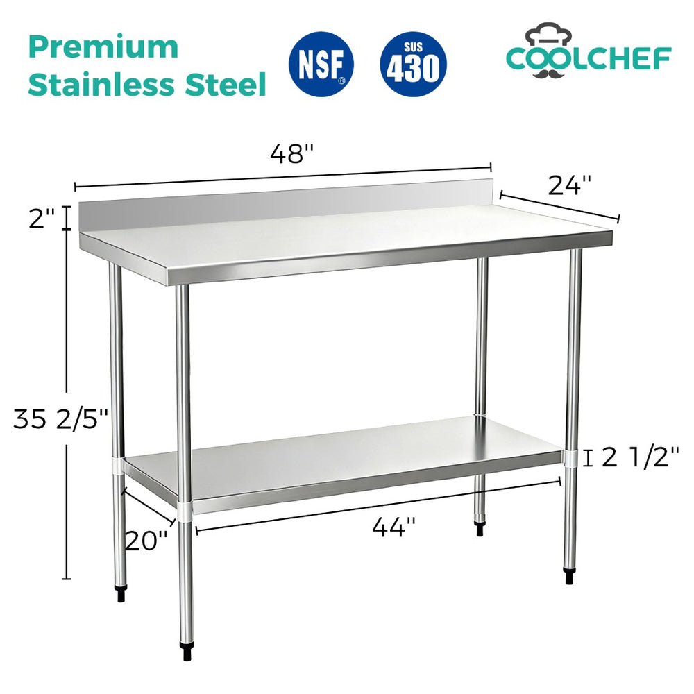 English Elm 24" X 48" Nsf Certified Stainless Steel Prep Table with Backsplash and Undershelf W3629P365473
