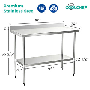 English Elm 24" X 48" Nsf Certified Stainless Steel Prep Table with Backsplash and Undershelf W3629P365473