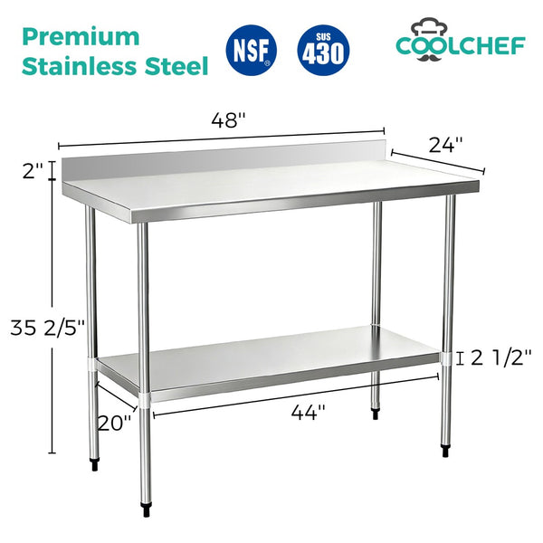English Elm 24" X 48" Nsf Certified Stainless Steel Prep Table with Backsplash and Undershelf W3629P365473