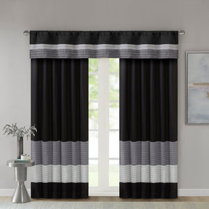 JLA Home Madison Park - Polyoni Pintuck Window Valance with Lined Striped Texture, Tailored Fullness & Easy Rod Pocket Black MP41-2226