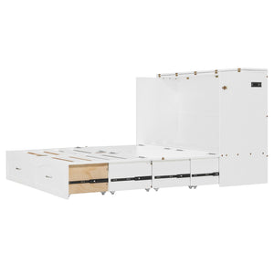 English Elm Queen Murphy Wall Bed with Drawers Usb Charging Ports Pulley Lift Mdf Cabinet White LP100671AAK-1