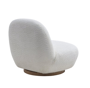 English Elm Larger Curved Boucle Swivel Accent Chair — Luxurious White Rotating Armless Cloud Seat, 330lb Capacity W2664P371876