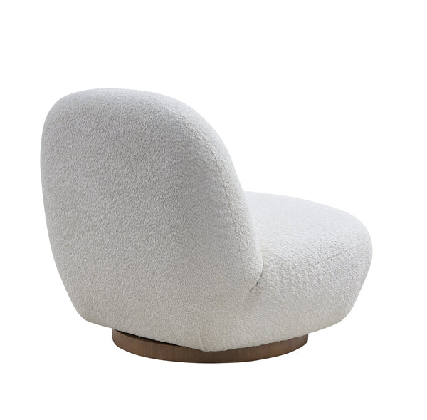 English Elm Larger Curved Boucle Swivel Accent Chair — Luxurious White Rotating Armless Cloud Seat, 330lb Capacity W2664P371876