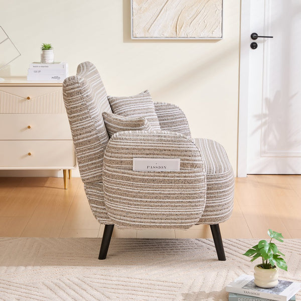 English Elm Modern tufted two-seater sofa with boucle upholstery, tapered legs, storage pockets, cozy compact design khaki W395P376587