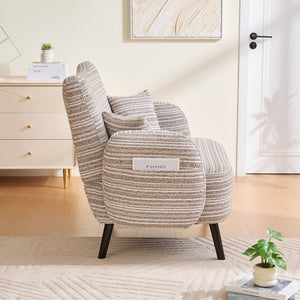 English Elm Modern tufted two-seater sofa with boucle upholstery, tapered legs, storage pockets and plush comfort for small spaces and offices khaki W395P376587
