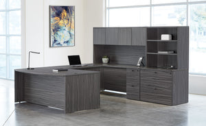 OSP Home Furnishings Napa U Shape Executive Desk with Hutch Overhead Storage and Locking File Drawers 107" NAPSGW-TYP13
