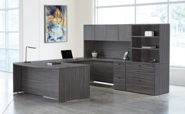 OSP Home Furnishings Napa U Shape Executive Desk with Hutch Overhead Storage and Locking File Drawers 107" NAPSGW-TYP13