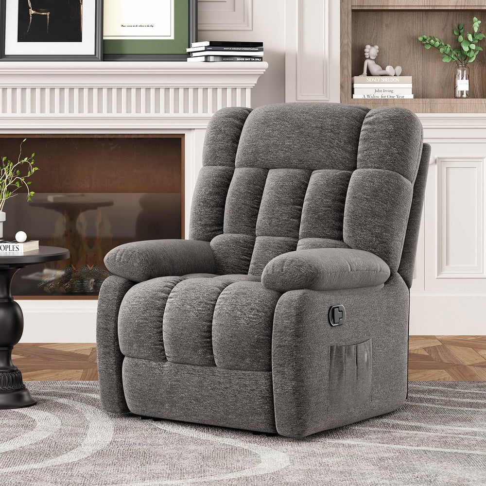 English Elm Recliner Upholstered PU Leather Rocker with Side Pocket, Ergonomic 110°–160° Adjustable Reclining Seat with Footrest, Sturdy Metal Frame for Living Room Comfort Grey T3623P380413