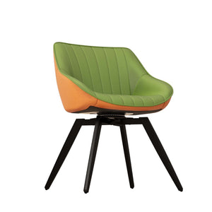 English Elm A Set of 4 Mid-century Pu Leather Dining Chairs with Powder-coated Black Metal Legs W2189S00272