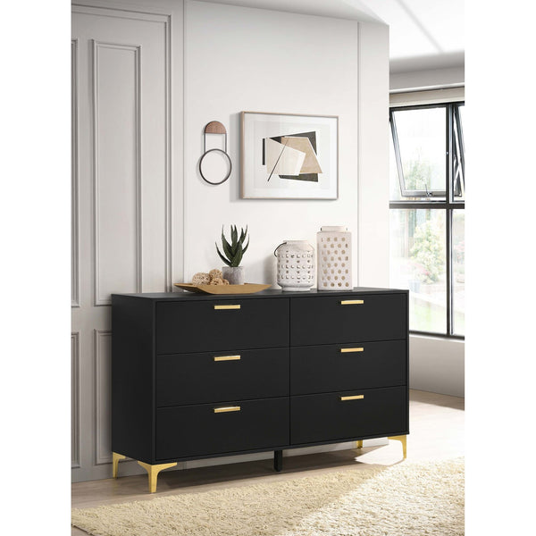 English Elm Lexie Black 6-Drawer Rectangular Dresser with Gold Metal Base & Fingerprint-Resistant Finish, Modern Classic B062P333483