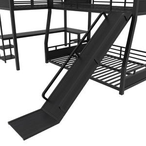 English Elm L-shaped Metal Triple Bunk Bed with Slide Desk Shelves Sleep Study Play Zone W1580S00280