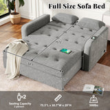 English Elm 66.5" Upholstered Sleeper Bed , Pull Out Sofa Bed Couch Attached Two Throw Pillows,Dual Usb Charging Port and Adjustable Backrest For Living Room Space, Gray