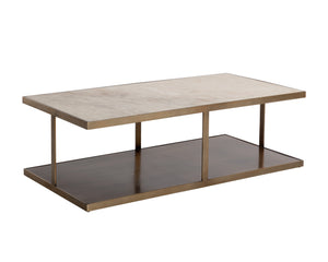 Sunpan Kamali Coffee Table - Elegant Beige Marble Top with Antique Gold Base for Luxurious Living Spaces