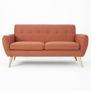 English Elm Christopher Knight Home® - SOFA Mid-Century Loveseat with Button-Tufted Waffle Stitch Back, Upholstered Comfort & Wood Legs Burnt Orange 60863.00BORG
